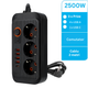 Prelungitor 2500W cu 3 prize si 4 porturi usb A si un port USB tip C pentru telefoane, led-box.ro