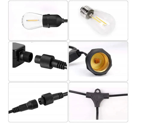 Ghirlandă LED Exterior 5m cu 6 Becuri Filament 1W E27, IP44