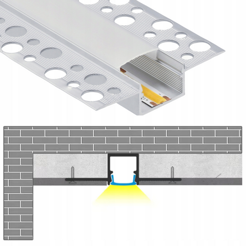 Profil încastrat LED 17mm cu accesorii capace, aluminiu anodizat argintiu
