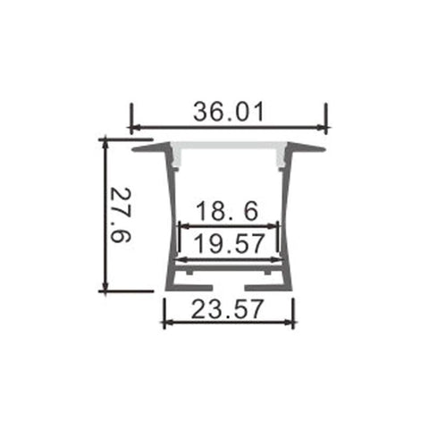 Profil LED incastrat Bify, aluminiu, 27.6 x 36 mm, lungime 2 m - led-box.ro