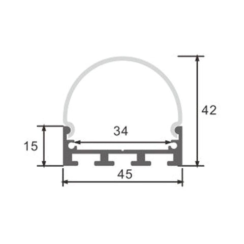 Profil LED oval, montaj suspendat/aplicat, aluminiu, 42 x 45 mm, 2 metri - led-box.ro