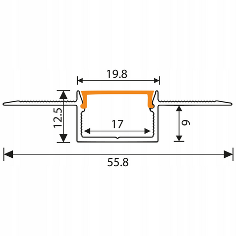 Profil LED încastrat din aluminiu pentru rigips 17mm, anodizat argintiu
