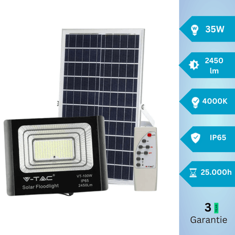 Proiector cu panou solar si telecomanda, 35W 4000K IP65 - led-box.ro