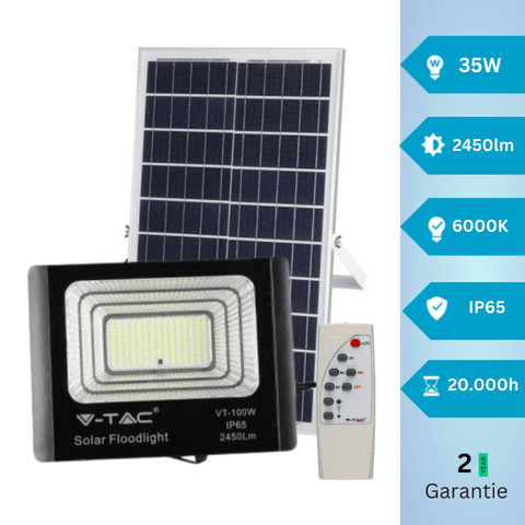 Proiector cu panou solar si telecomanda 35W 6000K IP65 - led-box.ro