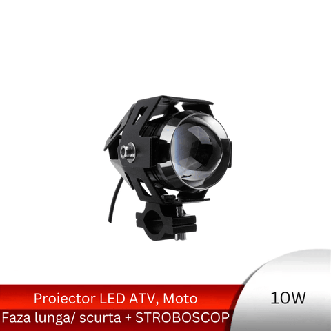 Proiector ATV, proiector rotund moto, proiector rotund atv, proiectoare rotunde atv, proiector led off road, proiectoare rotunde angel eyes 12v, proiector moto 10w