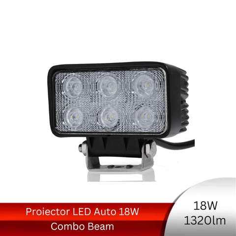 Proiector LED Auto Dreptunghiular 18W/12-24V, Spot Beam 30° - led-box.ro