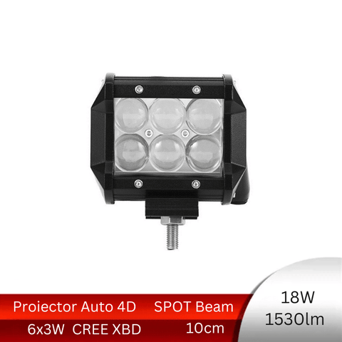 Proiector Led Auto Offroad 4D, 18w/1530lm, Spot Beam 12° - led-box.ro