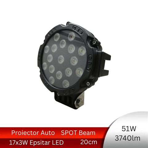 proiector auto rotund, proiector led auto 51w, proiectoare auto, proiectoare off road, proiector auto offroad 20cm, proiector offroad 12v-24v, proiectoare led camion, proiectoare suv, proiector 12v-24v auto, led-box.ro