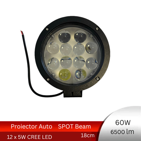 Proiector Led Auto Offroad 60w/6500lm, IP68 Spot Beam | Led-Box.ro