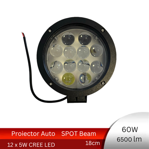 proiector auto, proiectoare off road, proiectoare auto rotunde, proiector auto spot beam, proiector offroad 60wm led-box.ro