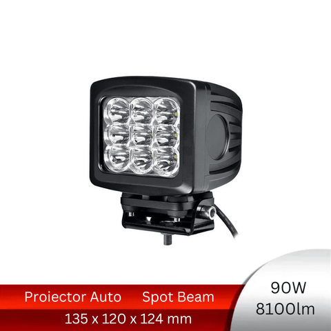 proiector auto patrat, proiector led auto 90w, proiectoare auto, proiectoare off road, proiector offroad 12v-24v, proiectoare led camion, proiectoare suv, proiector 12v-24v auto, led-box.ro