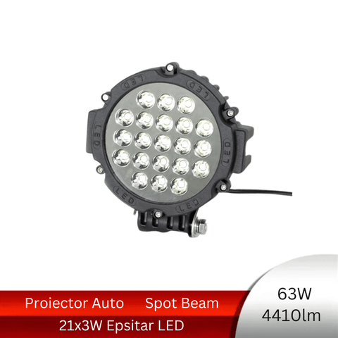 Proiector LED Auto Offroad rotund, 63W/4410lm, Spot Beam 30° - led-box.ro