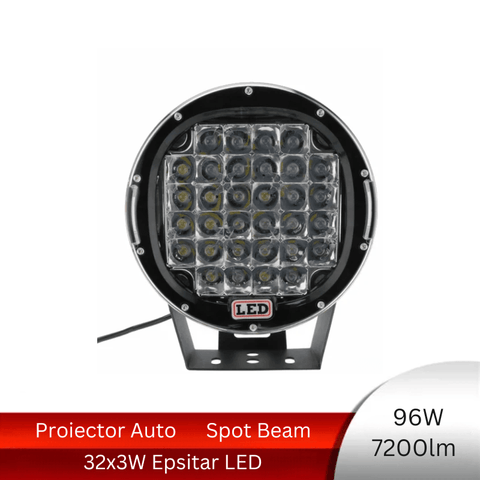 Proiector Led Auto Offroad Rotund 96W/7200lm, Spot Beam - led-box.ro