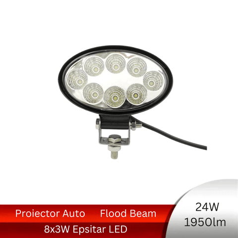 proiector auto oval, proiector 24w 1950lm, proiector offroad, proiectoare masini teren, proiectoare auto, led-box.ro