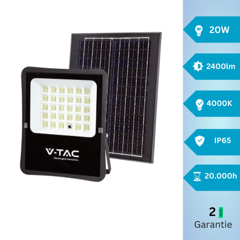 Proiector LED cu panou solar si telecomanda 20W/2400lm, 4000K IP65 - led-box.ro