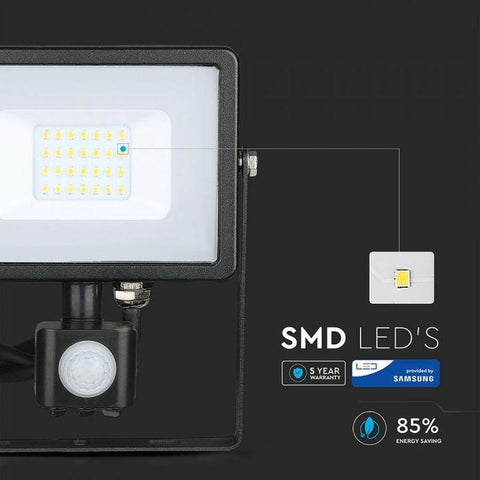 Proiector LED cu senzor 20W, chip Samsung, 6400K IP65 - led-box.ro