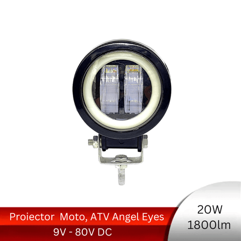 Proiector LED OffRoad auto Moto, ATV Angel Eyes 20W 1800 lumeni - led-box.ro