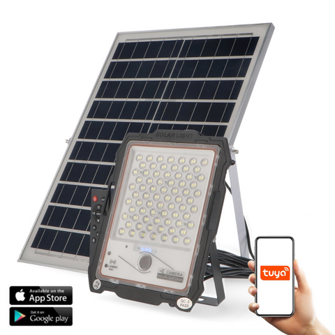 proiector cu panou solar 200w cu camera wifi, compatibila tuya, telecomanda si senzor integrat, led-box.ro