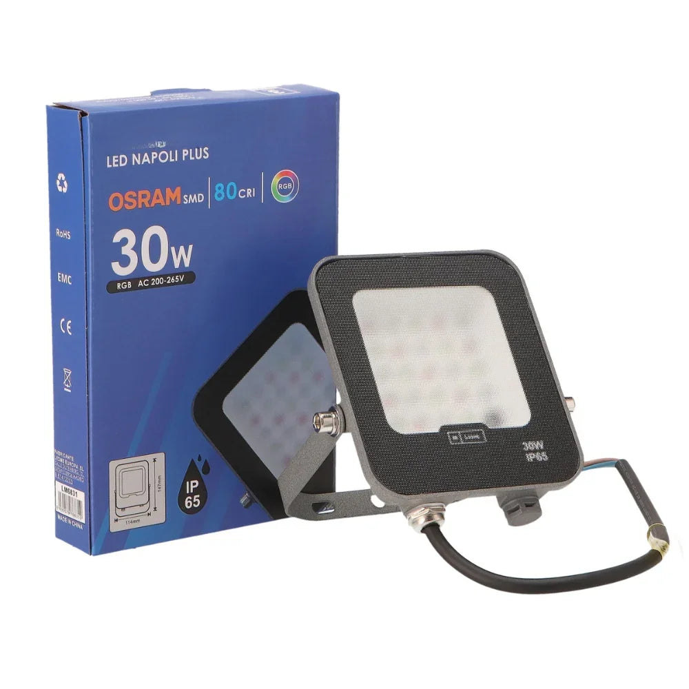Proiector RGB Napoli Plus, LED OSRAM 30W IP65, Telecomanda Inclusa ...
