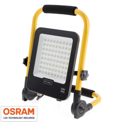 Proiector LED portabil Napoli 50W cu mâner galben și cablu de alimentare 1,4 m
