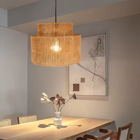 Lampă suspendată ratan Rat montată pe tavan, lumină caldă difuză
