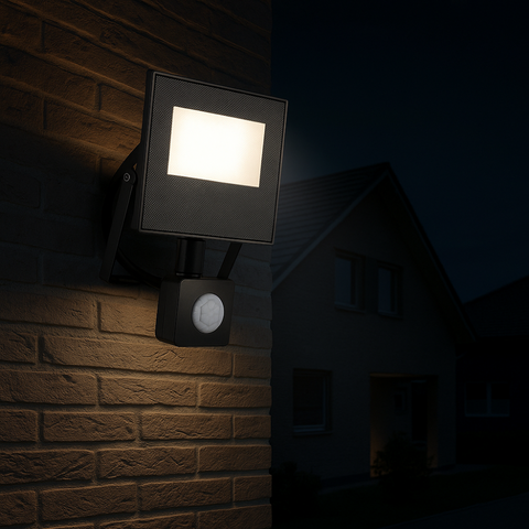 Reflector LED negru Mola 20W cu senzor mișcare PIR IP65
