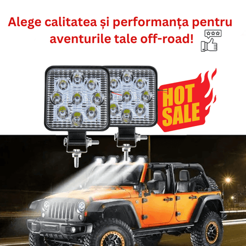 set 2 proiectoare auto, proiectoare offroad, proiector auto 27w, set proiectoare camion, proiectoare suv, proiectoare masini de teren, led-box.ro