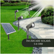 Set de 4 spoturi solare instalate într-o grădină cu gazon verde, led-box.ro