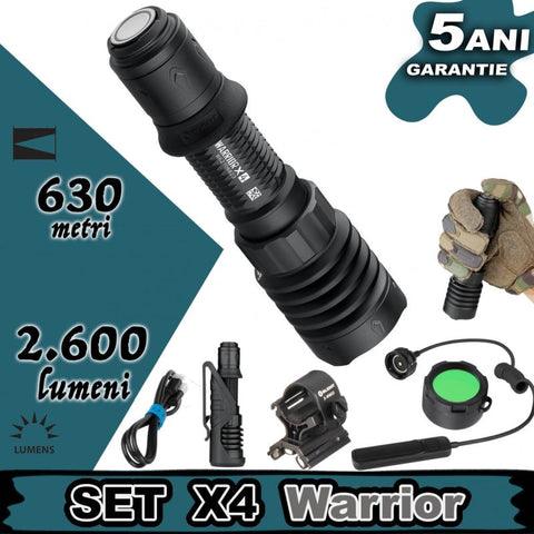 kit lanterna vanatoare, lanterna vanatoare, lanterna arma, lanterna Olight, lanterna x4, lanterna Warrior, lanterna profesionala, led-box.ro