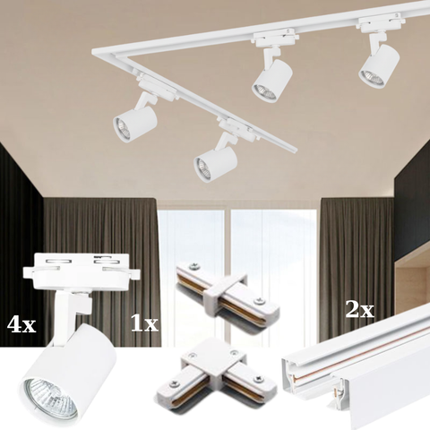 Șină iluminat 1,5 m cu conector drept și conector L
