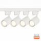 Set modern cu șină albă și 4 proiectoare Diamond, fiecare dotat cu bec LED GU10 Osram 10W, ideal pentru iluminat interior.
