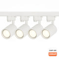 Set modern cu șină albă și 4 proiectoare Diamond, fiecare dotat cu bec LED GU10 Osram 10W, ideal pentru iluminat interior.
