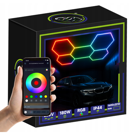 Lampă LED hexagon RGB 180W cu control prin aplicație