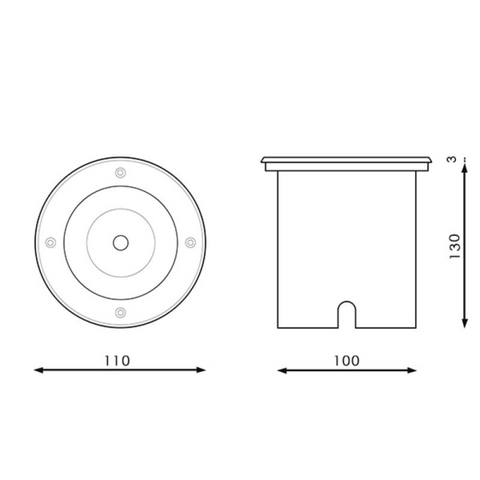 Dimensiuni spot trotuar: diametru 110 mm, înălțime 130 mm, led-box.ro
