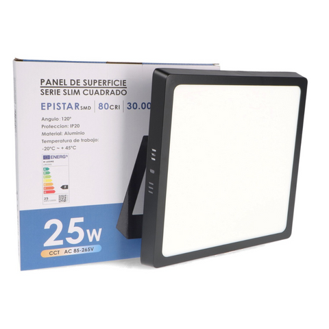 Spot LED plafon pătrat 25W negru cu temperatură variabilă
