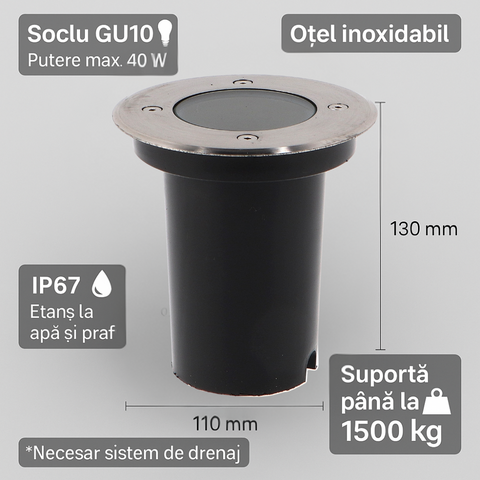 Imagine cu simboluri IP67 și IK10, soclu spot si dimensiune, led-box.ro
