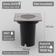 Imagine spot cu dimensiuni, soclu si clasa de protectie IP67, otel inoxidabil, etans la apa si praf, led-box.ro