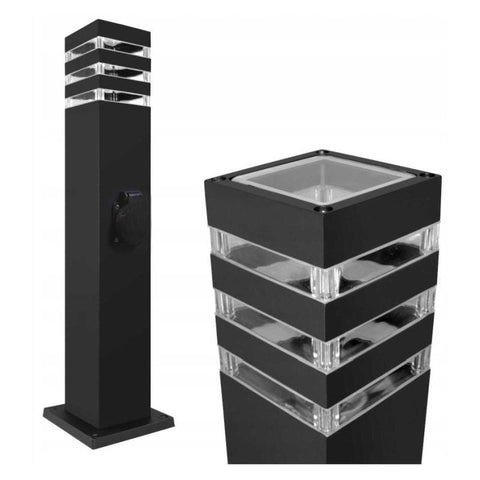 Stalp pentru exterior cu priza incorporata, Malibu, 9x9 cm, 60cm, negru - led-box.ro