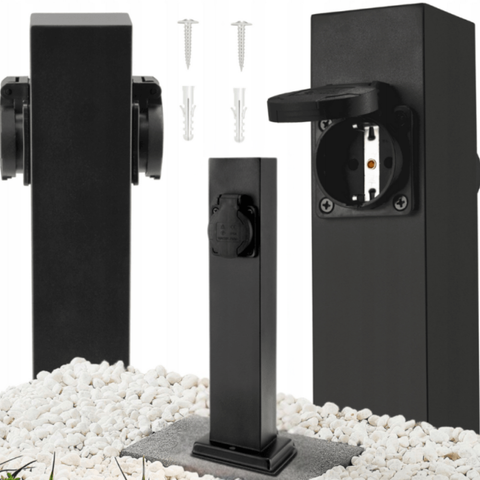 Stâlp exterior cu 2 prize 230V, culoare neagră, înălțime 30 cm