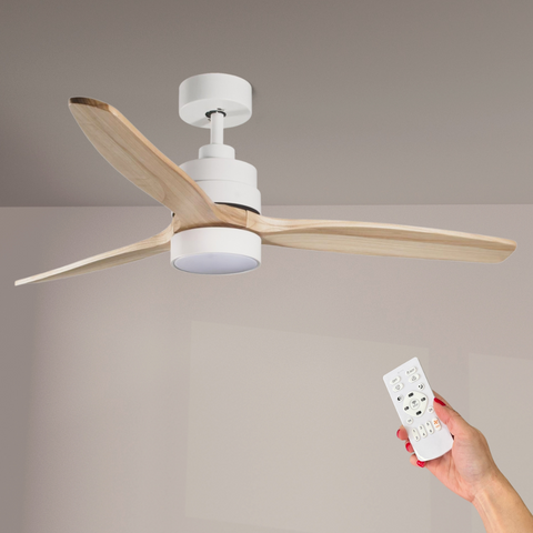 ventilator de tavan cu palete din lemn, telecomanda, lumina cct, led-box.ro
