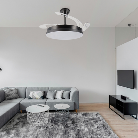 lustra led cu ventilator, lumina CCT, pentru living sau birou, control din telecomanda