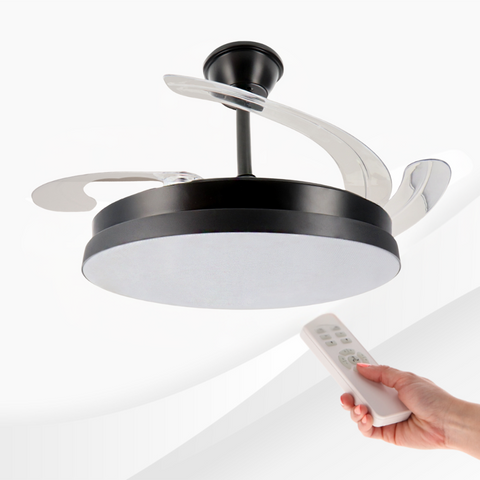 ventilator de tavan cu lustra led CCT, control cu telecomanda, led-box.ro