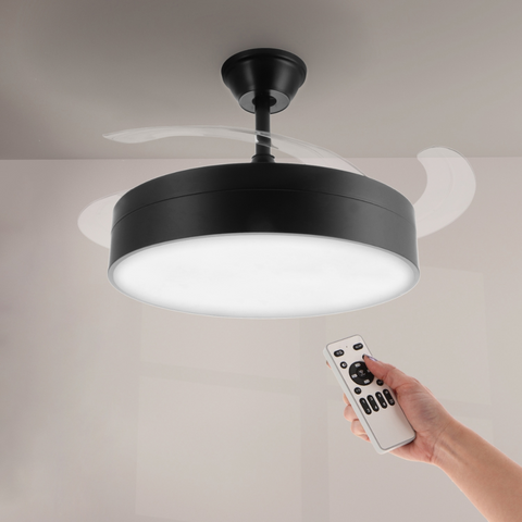 ventilator de tavan  cu lustra led cu telecomanda, lumina CCT, negru, led-box.ro