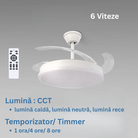 ventilator tavan, ventilator cu lustra CCT, lustra cu ventilator si telecomanda, corp iluminat cu ventilator, lustra led cu ventilator i telecomanda, ventilator tavan silentios, led-box.ro