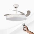 ventilator cu telecomanda si lustra led, ventilator tavan cu lustra led, lustra led CCT cu ventilator tavan, ventilator cu lamele retractabile, ventilator tavan silentios, led-box.ro