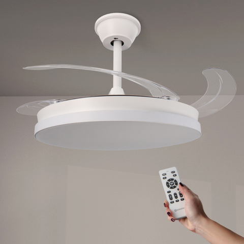 lustra led cu ventilator si telecomanda, alb, 40w, timmer, functie vara iarna