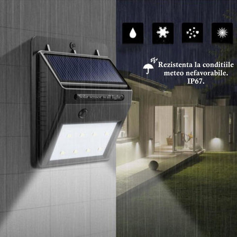 Aplica solara LED cu senzor incorporat, 3W IP65 6000K - led-box.ro