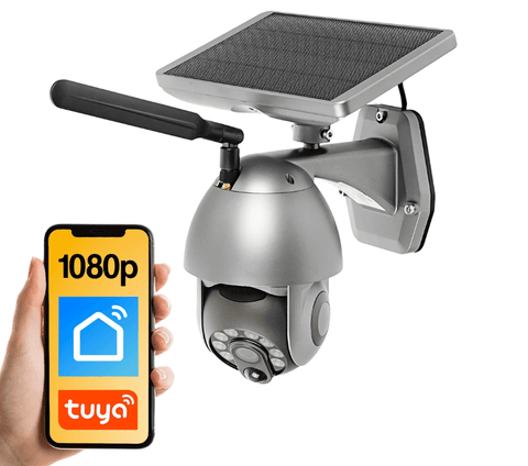 Cameră video WiFi Smart de exterior rotativa cu panou solar control Tuya - led-box.ro