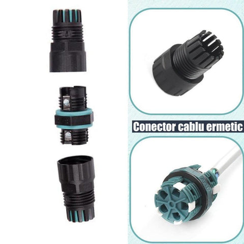 Conector cablu ermetic, 3 pini, IP68, Ø22 x 72mm, 5 bucati