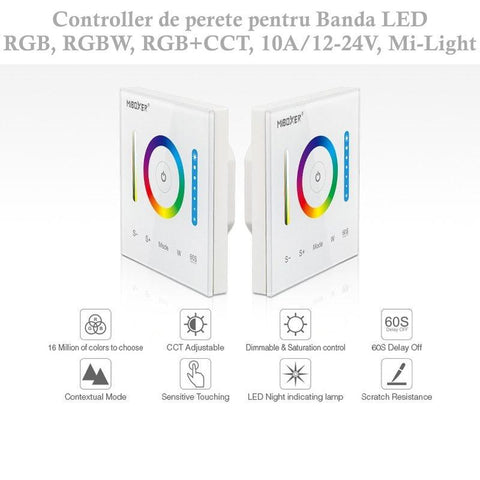 Controller perete pentru banda RGB, RGBW, RGB+CCT 12-24V, Mi-Light-led-box.ro